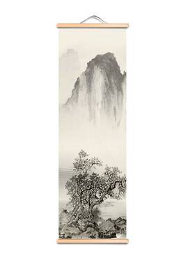卓宇实木挂画 装饰卷轴画实木挂画水墨山水画 家居喷绘装饰画