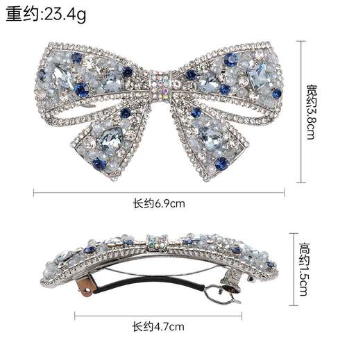韩版后脑勺弹簧夹女手工串珠水晶蝴蝶结发夹高级感精致顶夹发饰