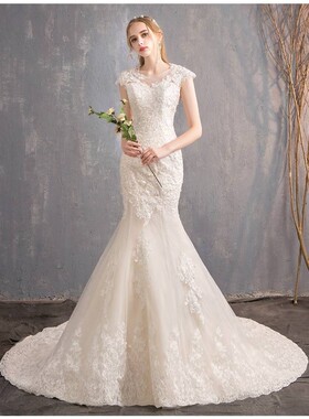 婚纱礼服一字肩2022新款夏季韩式修身鱼尾收腰显瘦新娘结婚小拖尾