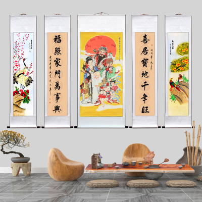 三星高照福禄寿农村堂屋国画