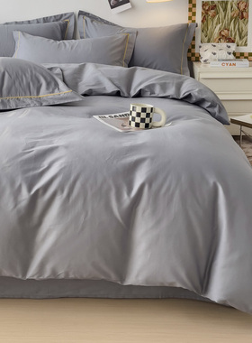 高密度全棉纯灰色被套单件中灰素色被罩纯棉1米5单人2.3m双人2米4