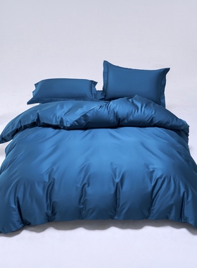 纯棉四件套高档100支长绒棉宝蓝藏青色深蓝色全棉纯色1.51.8m2米