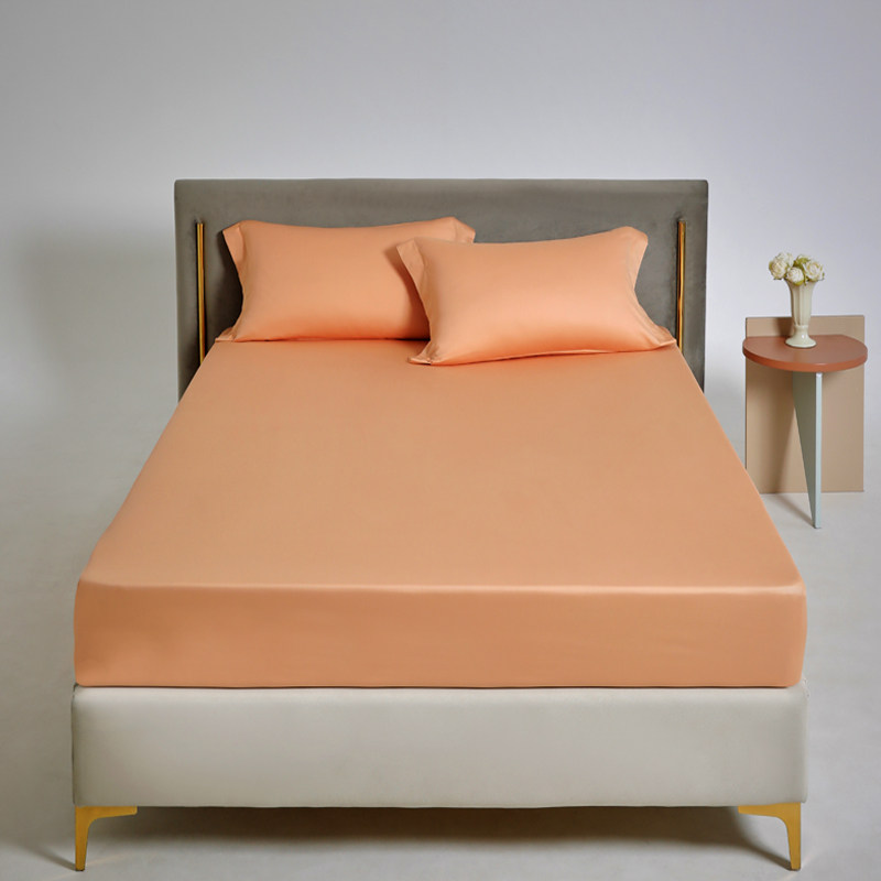 高端精梳100支新疆长绒棉A类全棉淡橙黄色床笠单件床罩纯棉四季款