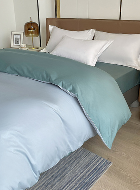 高密度纯棉被套单件浅蓝色配灰绿AB版全棉被袋罩单人双人2米3加大