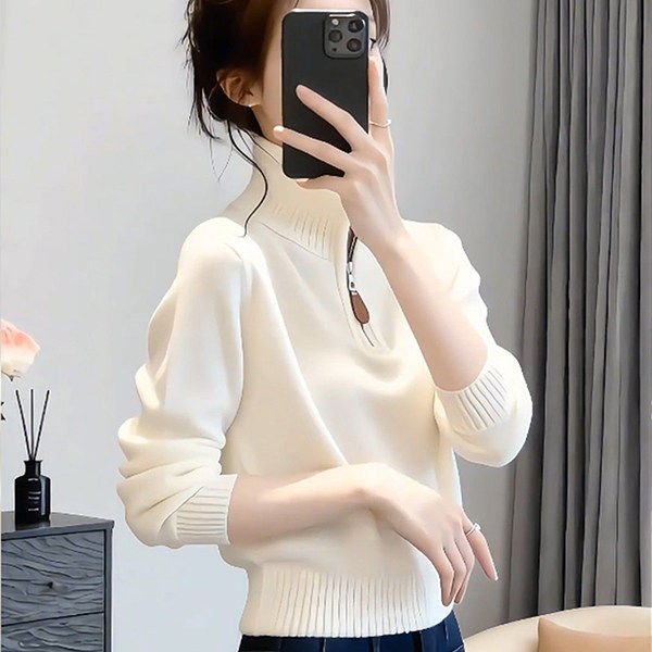 时尚慵懒设计感半拉链毛针织衫女2025秋冬新款高级感百搭显瘦上衣