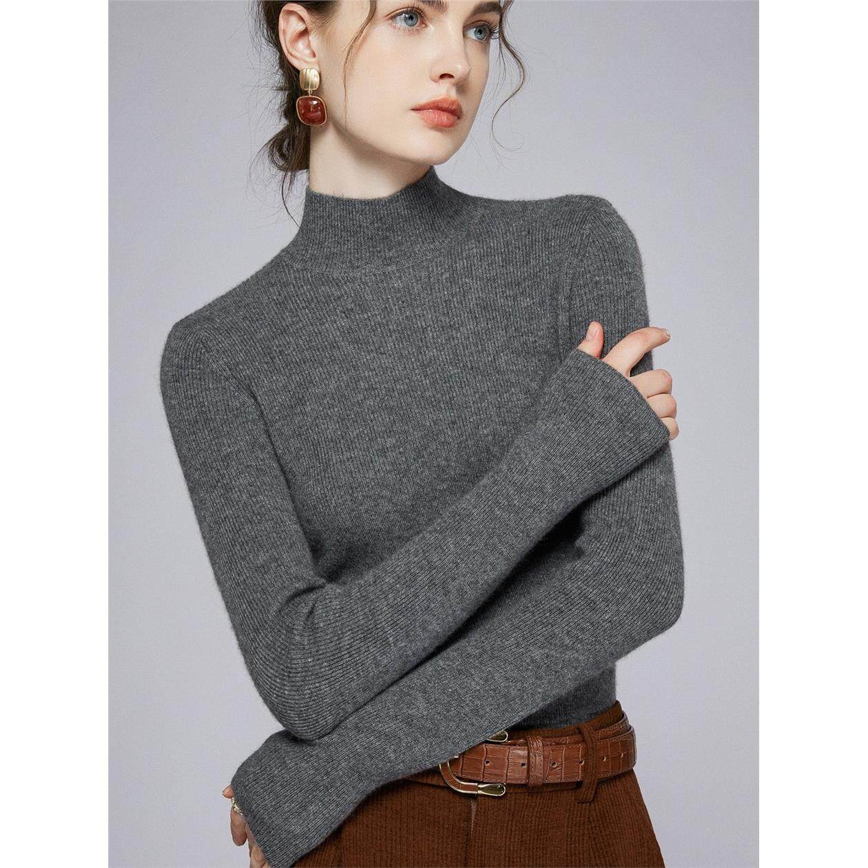 2025秋冬新款半高领纯色羊绒衫女套头内搭修身毛衣针织羊毛打底衫