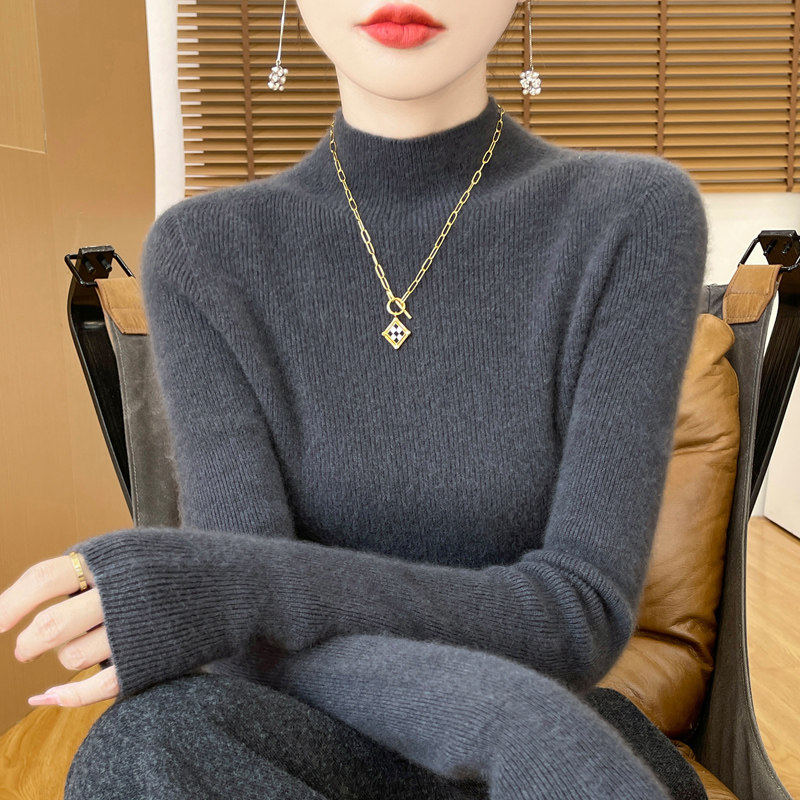 半高领加厚打底衫女2024秋冬新款时髦配大衣修身内搭超保暖针织衫