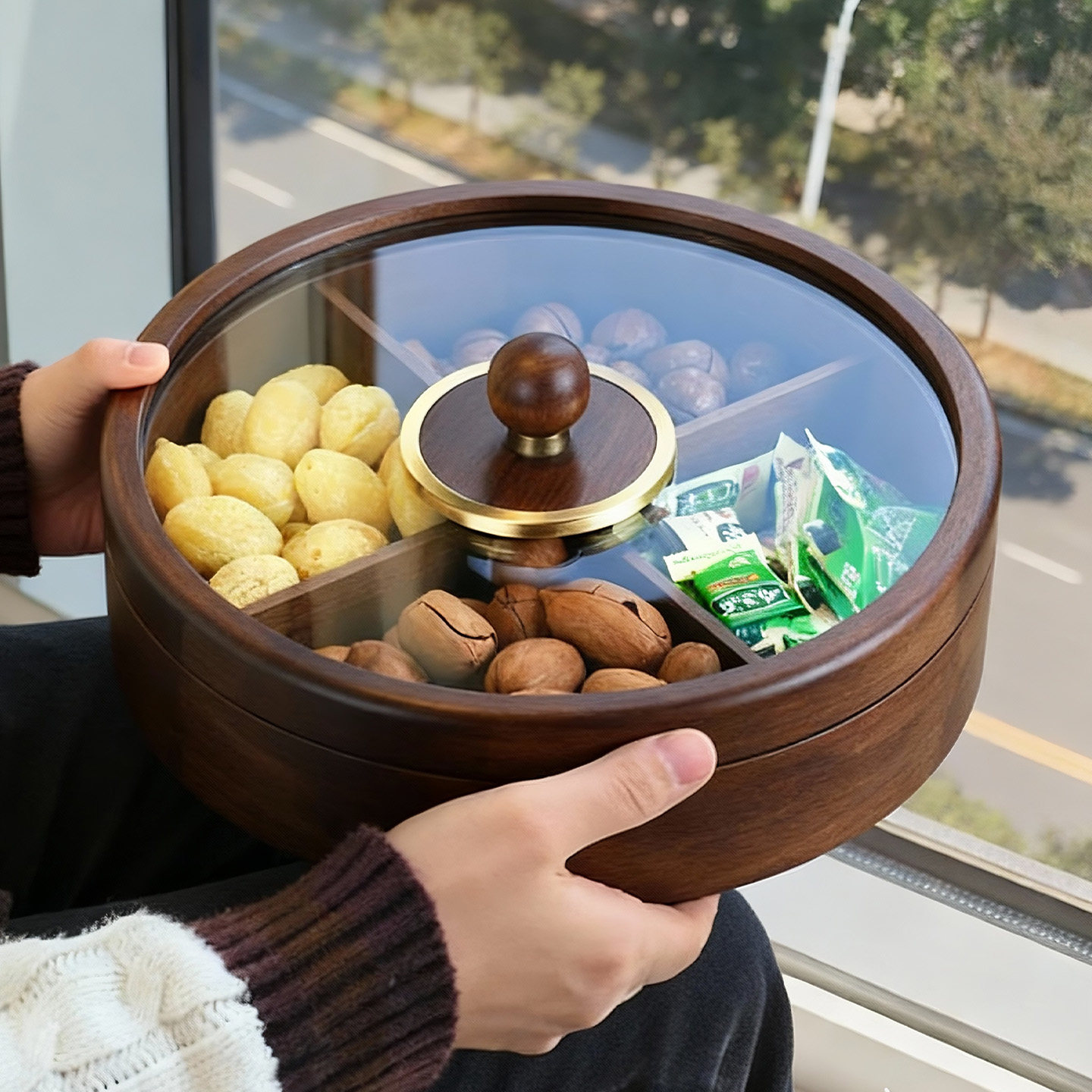 胡桃木干果坚果盒糖果零食收纳盘高颜值2025新款新中式轻奢水果盒