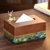 新中式 国风轻奢纸巾盒中古风客厅高端实木抽纸盒茶几高级感收纳盒