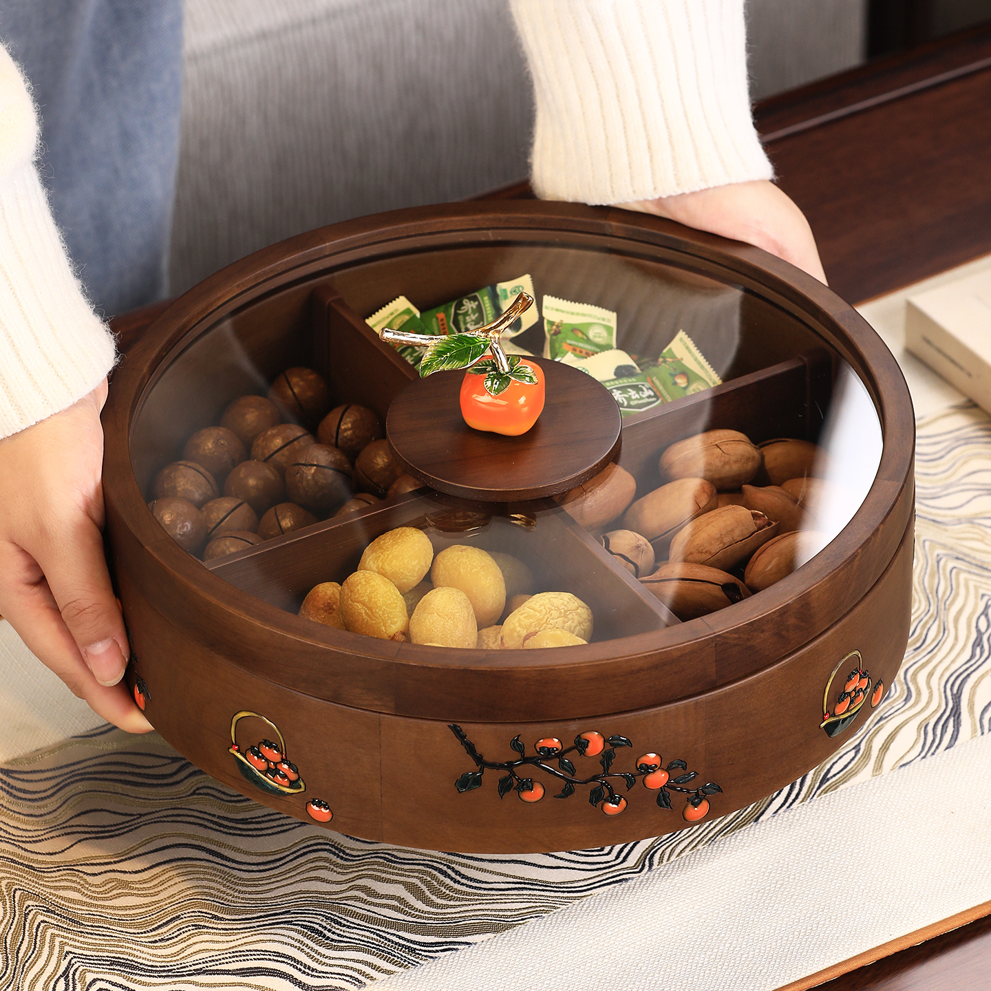 【分格】实木中式高档收纳果盒