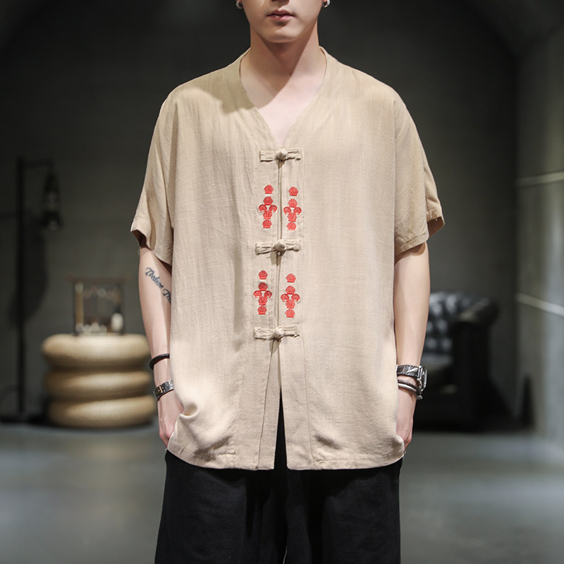 风夏季新款棉麻短袖衬衫男半袖衬衣大码宽松221-6-W16-P50,男装衬衫,星座221-6