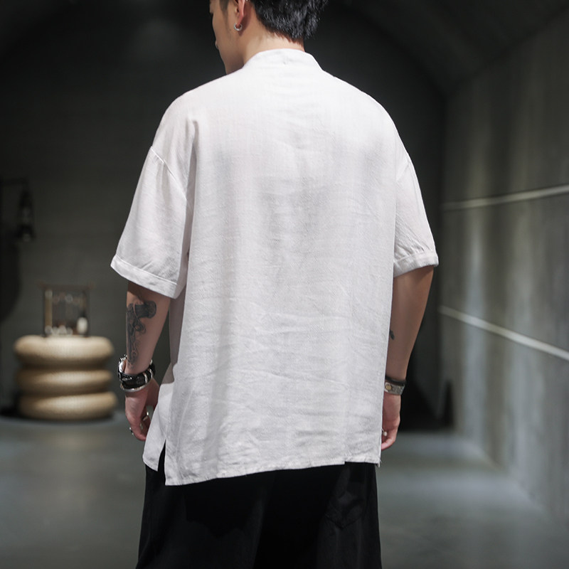 风夏季棉麻印花短袖衬衫男半袖衬衣大码宽松221-6-W13-P50,男装衬衫,星座221-6
