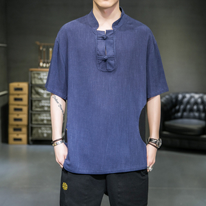 风夏季新款棉麻短袖衬衫男半袖衬衣大码宽松221-6-W19-P50图片