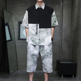 风夏季冰丝短袖套装衬衫短裤男七分裤大码XZ221-6-TZ02-P60，男装牛仔裤，星座221-6