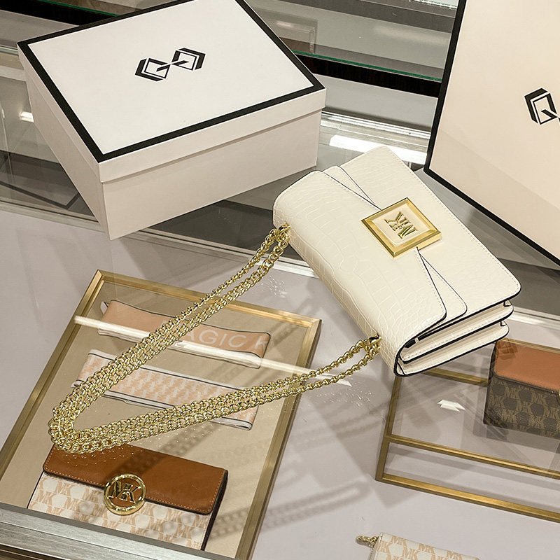 MK链条包2021秋冬新款时尚潮小众高级感鳄鱼纹女包单肩斜挎小方包