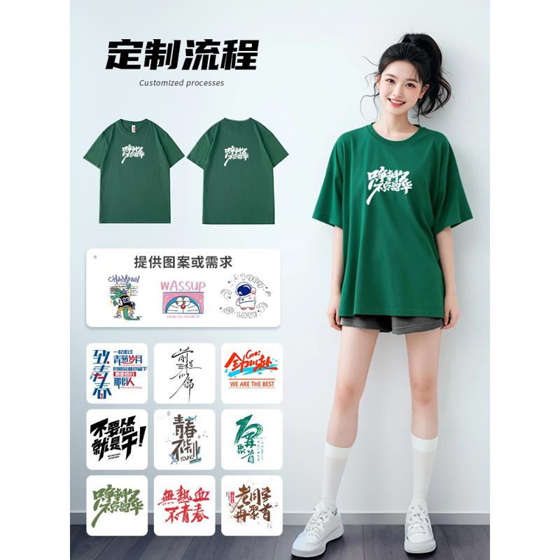 纯棉定制t恤印logo圆领纯色工作服刺绣同学聚会餐饮diy重磅文化衫图片