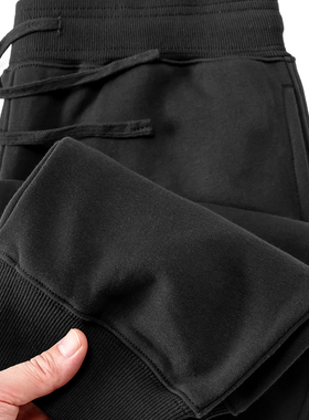 高克重卫裤男女情侣宽松休闲运动长裤春秋季重磅360克黑色束脚裤