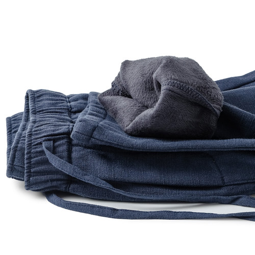 中国风加绒休闲裤男秋冬保暖加厚宽松直筒棉麻长裤加厚亚麻棉裤子