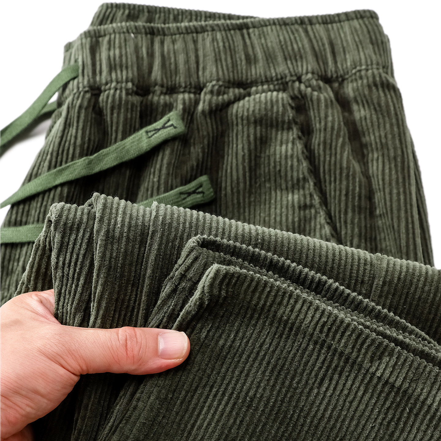 100%纯棉灯芯绒休闲裤男士秋冬季新款直筒宽松复古卫裤绿色长裤子