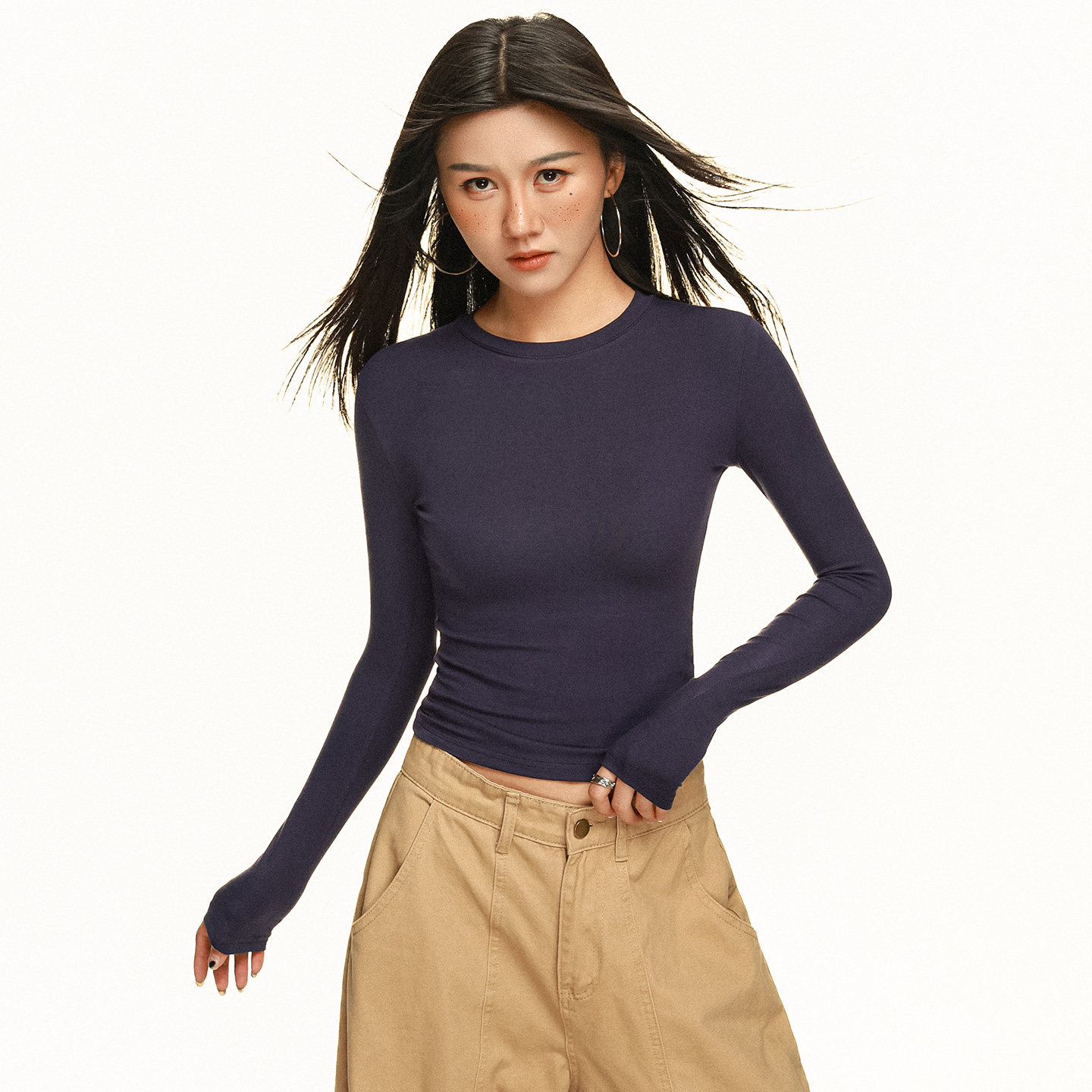 正肩紧身内搭长袖打底衫女秋冬季