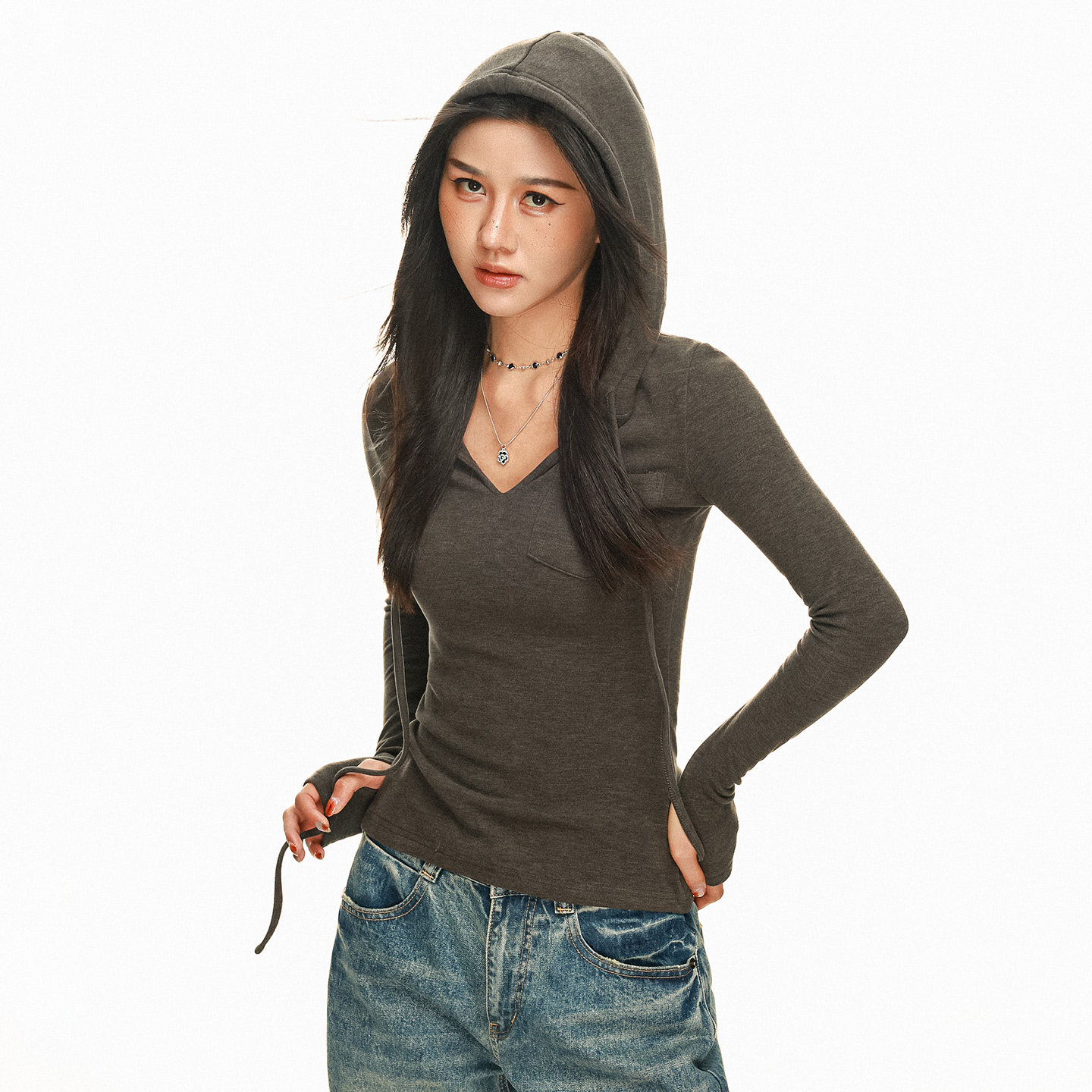 欧美风内搭可外穿连帽长袖T恤女2026秋冬季修身显瘦独特韩系上衣
