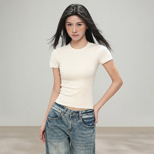 欧美风修身短款正肩短袖T恤女夏