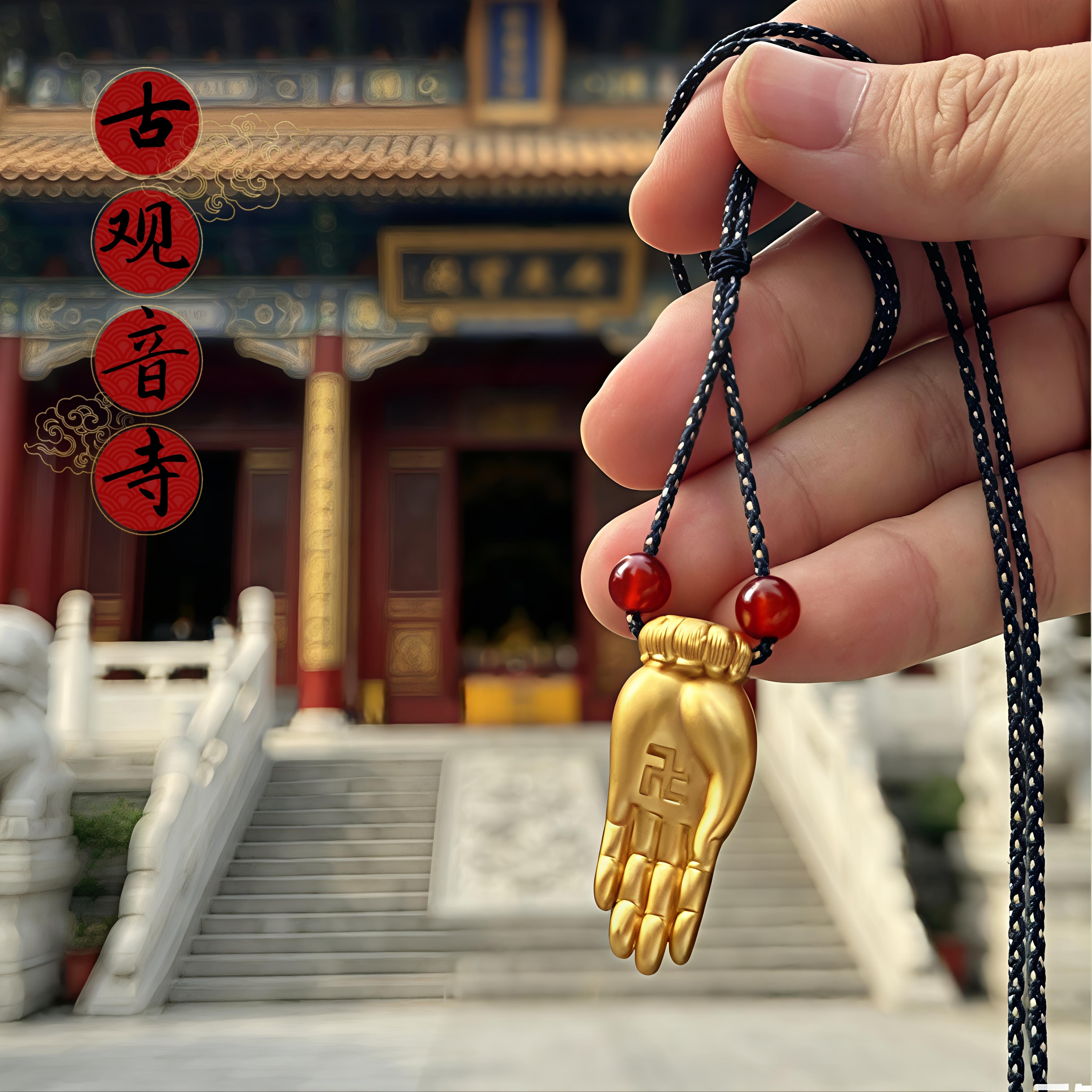 古观音寺物莲花佛手施愿印施无畏印吊坠项链国潮复古中国风古风
