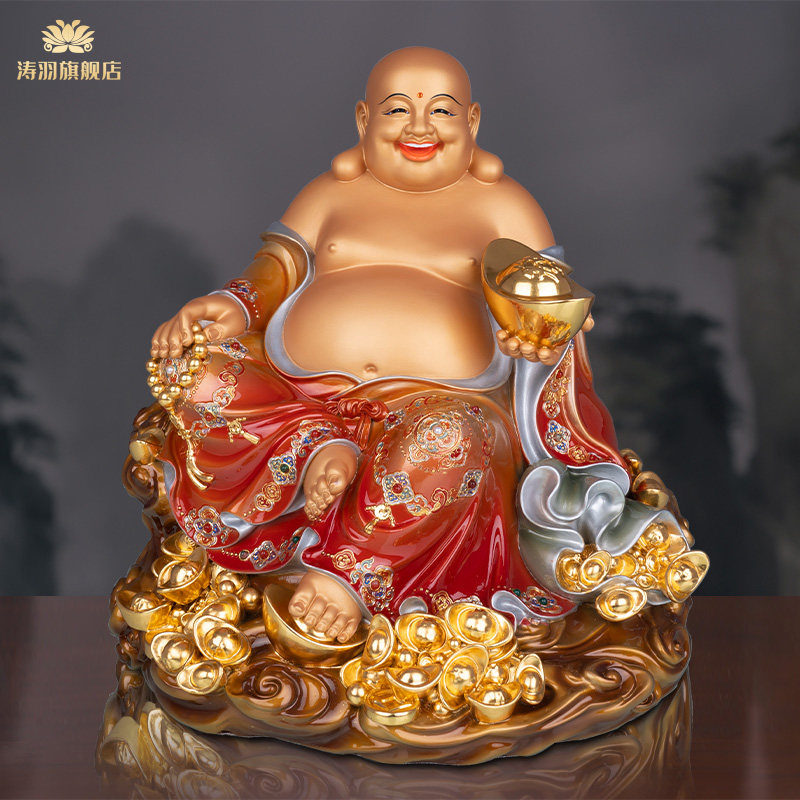 铜贴金彩绘弥勒佛大肚佛笑佛自在弥勒菩萨招财弥勒工艺品公司摆件