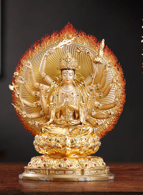 涛羽 台湾工艺准提佛母像佛前佛堂铜摆件准提菩萨珐琅镶宝佛像