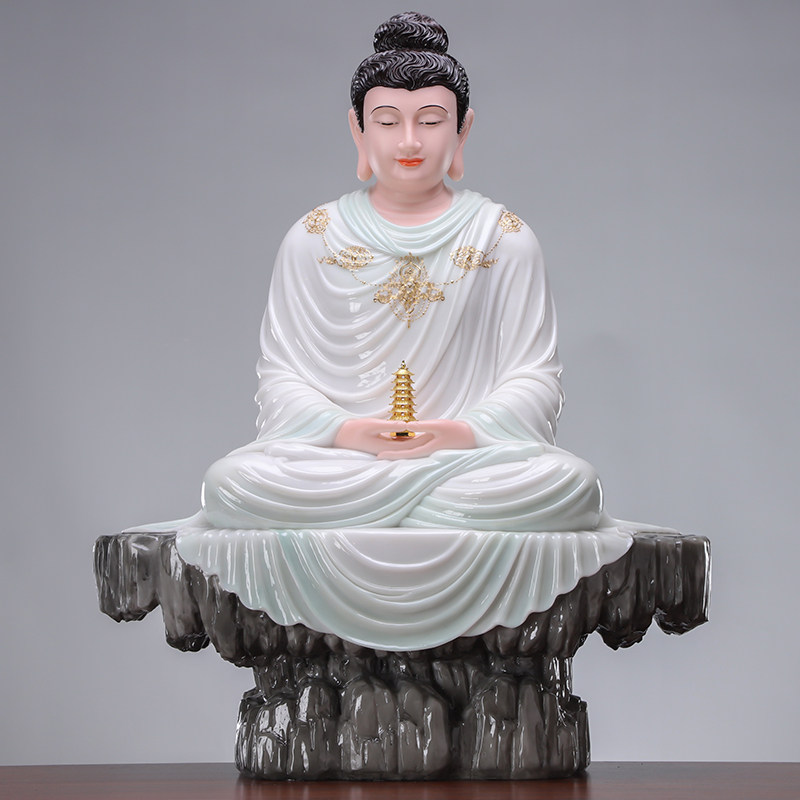 涛羽汉白玉释迦摩尼佛像居家用敬奉摆件释迦牟尼成道佛如来佛祖像