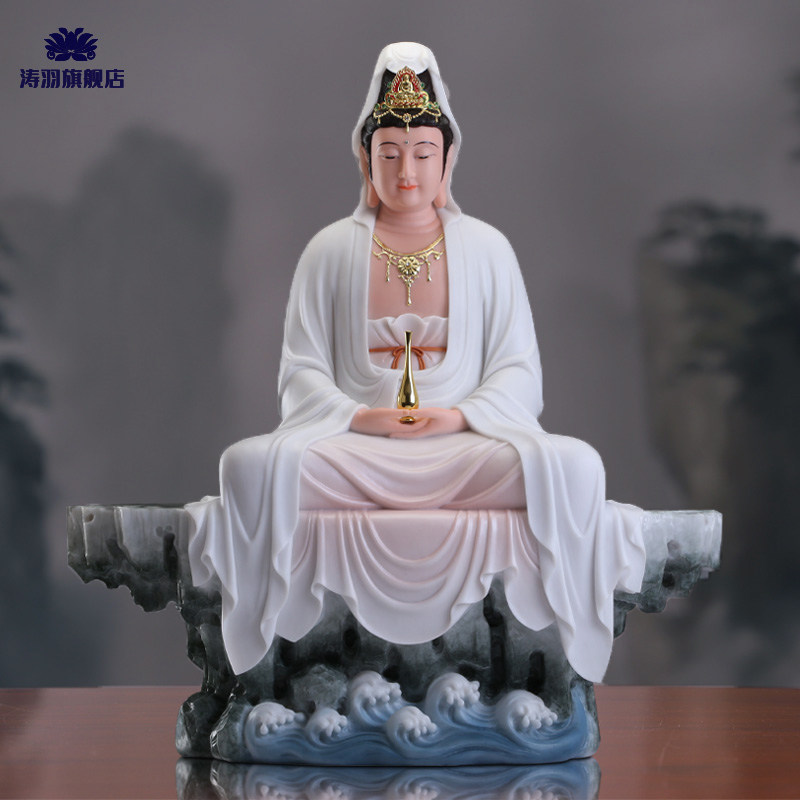 汉白玉静思观音菩萨佛像石观世音礼奉观自在菩萨像玄关佛堂石摆件