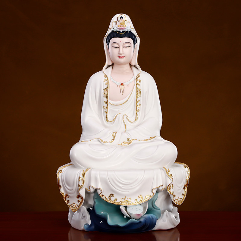 涛羽陶瓷观音佛像敬奉家用彩绘观世音菩萨供佛德化瓷佛像摆件