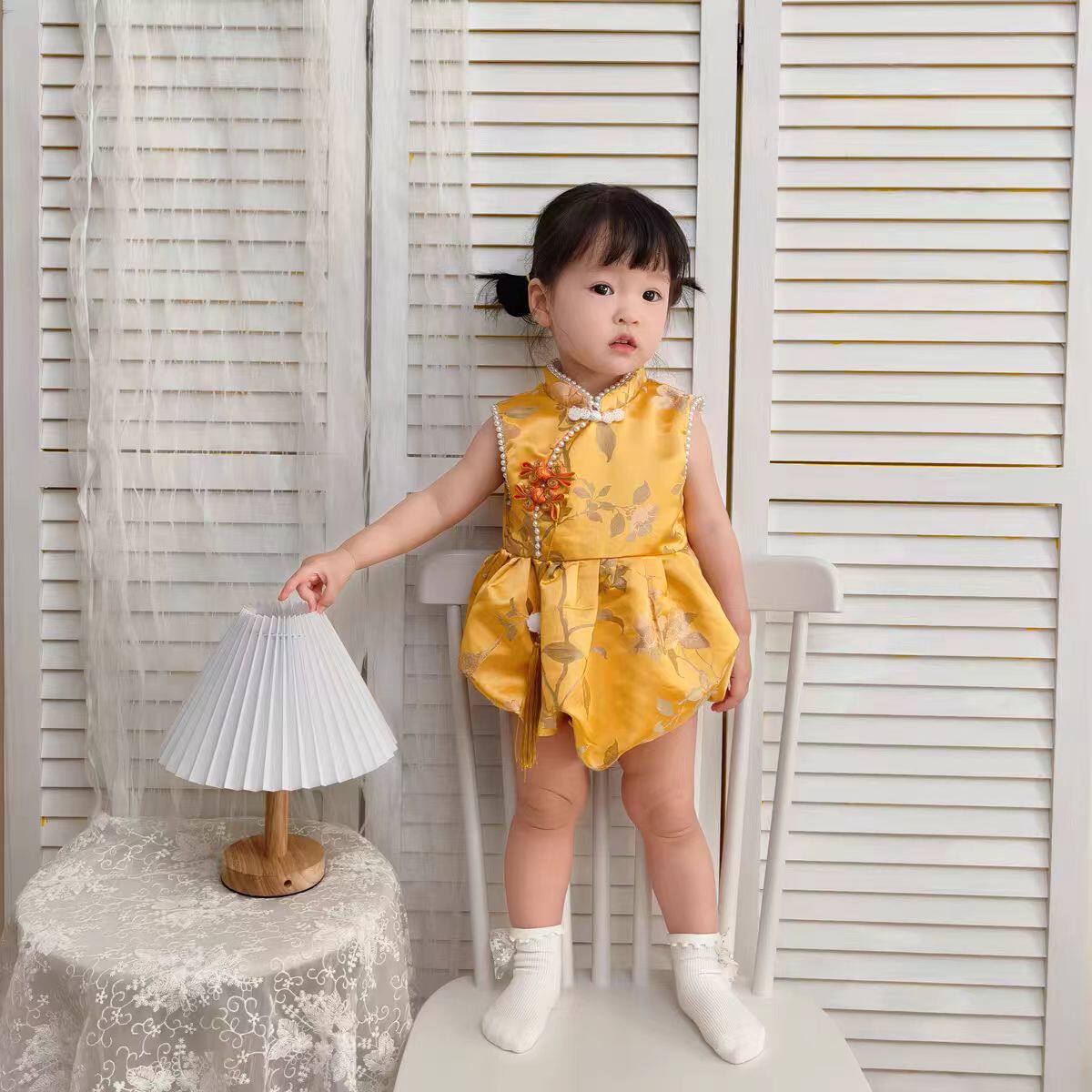 夏季周岁宝宝包屁生日抓周礼服中式小童婴儿唐装旗袍百日新中式
