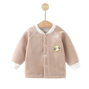 婴儿保暖上衣秋冬款宝宝加绒开衫秋季外套男女童加厚冬季打底衣服