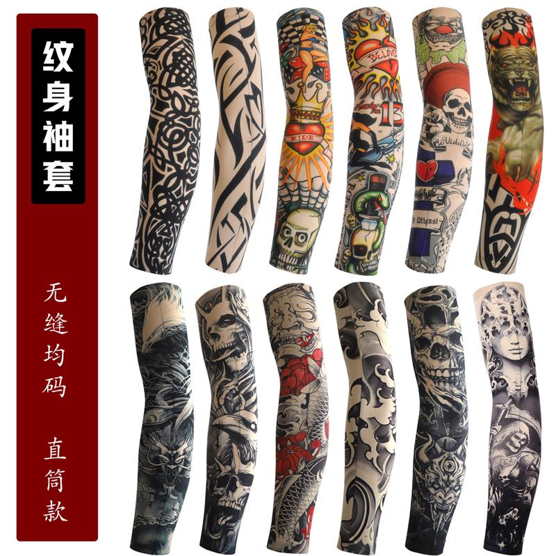 遮纹身袖套花臂袖刺青男女夏户外骑行开车防晒手臂套袖套可包组合