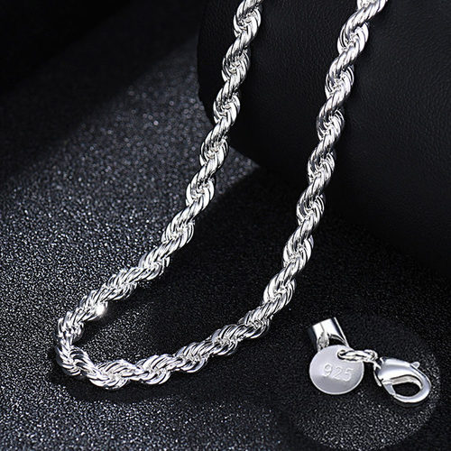 New 925 Sterling Silver 4MM Women Men chain Male Twisted