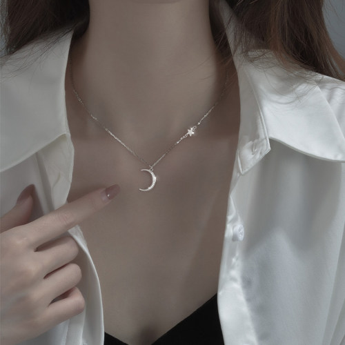 925 Sterling Silver Moon Pendant Necklace Woman Simple
