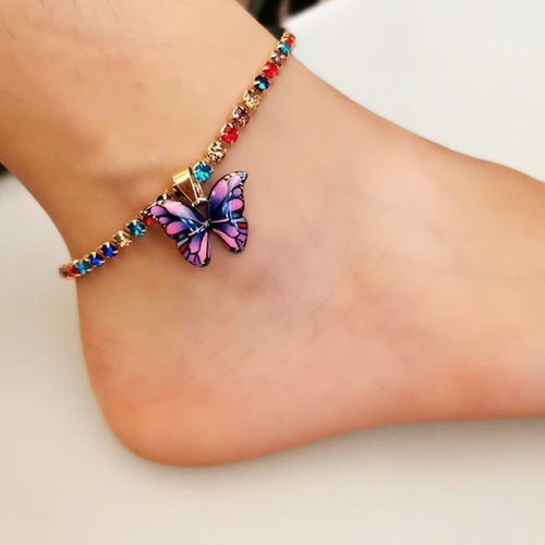 Fashion Butterfly Charms Crystal Anklet Women Rhinestone