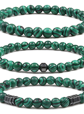 6mm Malachite Stone Bracelet Classic Natural Bead Men