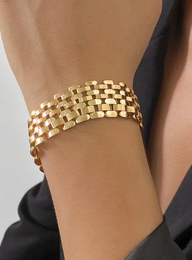 Punk Wide Lattice Thick Chain Bracelets for Women Trendy