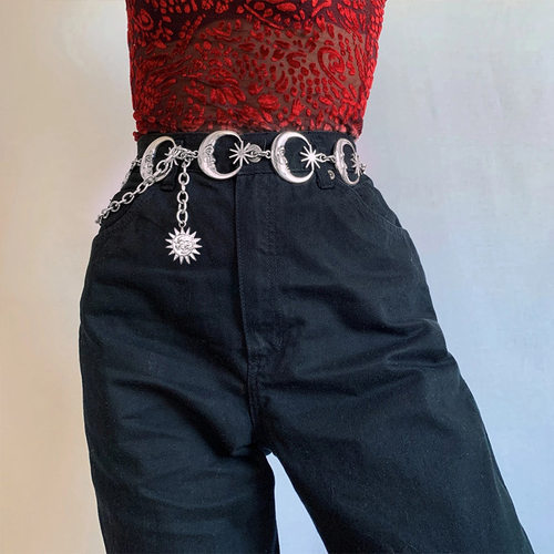 Harajuku Punk Moon Metal Belts Women Vintage High Waist