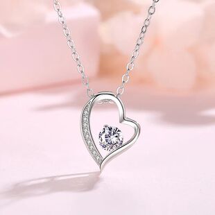 New Sterling Silver Necklace Heart 5A Zircon for Women