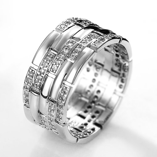 Luxury Silver Color Women/Men Finger Rings Shiny CZ