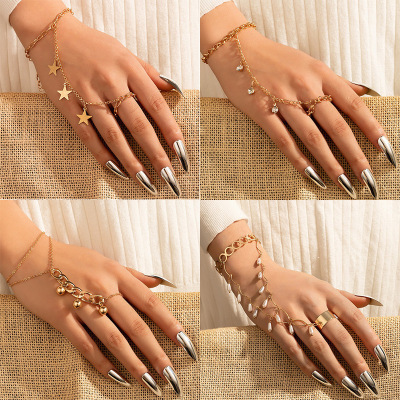 Vintage Punk Butterfly Ring With Bracelet Link Wrist Chain