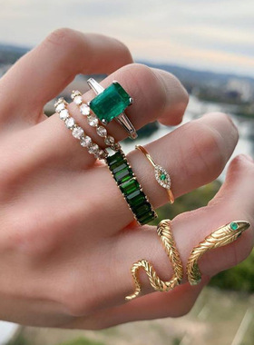 Tocona Luxury Rhinestone Sanke Joint Ring Sets for Women