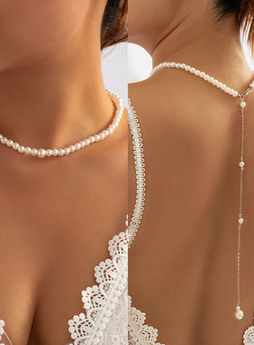 2023 Korean Romance Imitation Pearl Chain Necklace Back