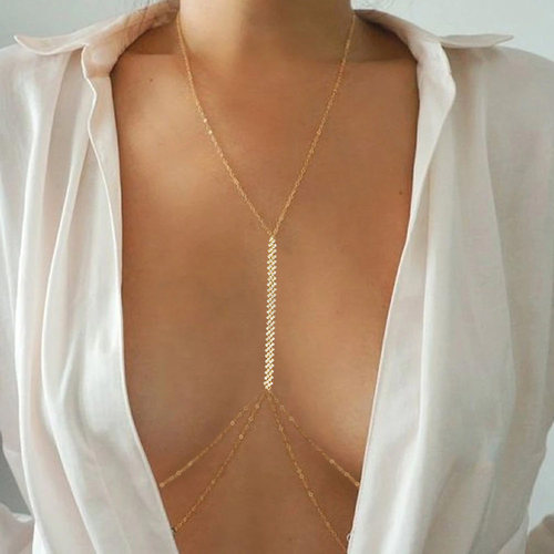 Sexy Diamond Chest Waist Chain Crystal Necklace Silver