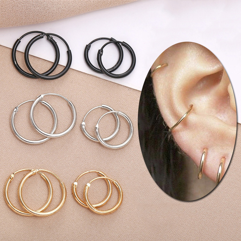 Small Circle Hoop Earrings Silver Color Gold Punk Ear Rings