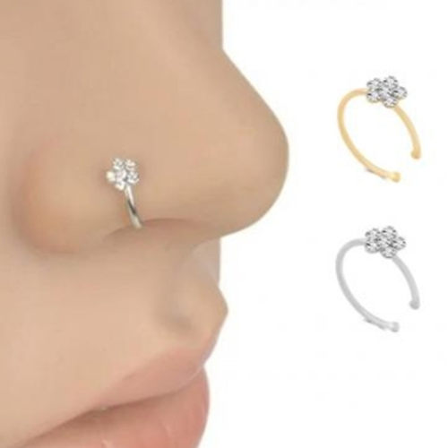 3PCS Fashion Crystal Nose Ring Indian Flower Nose Stud Hoop