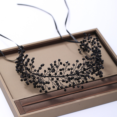 AiliBride Black Hair Vine Wedding Headband Tiara Crystal